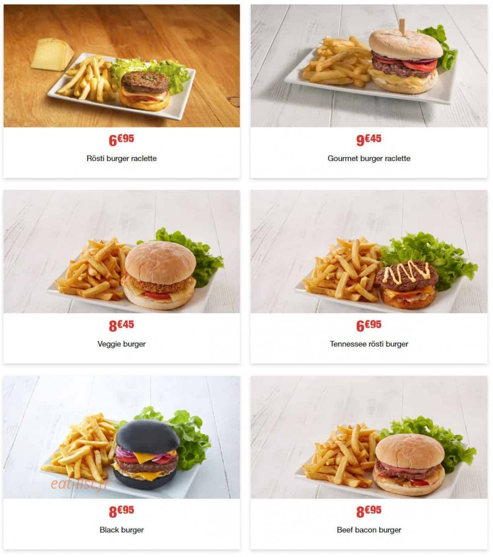Menu Flunch - Déjeuner et dîner à la carte : Burgers
