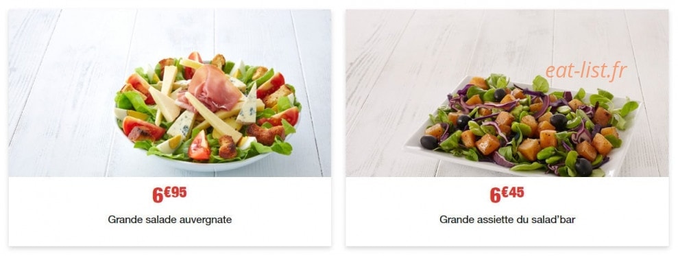 Menu Flunch - Déjeuner et dîner à la carte : Grandes salades
