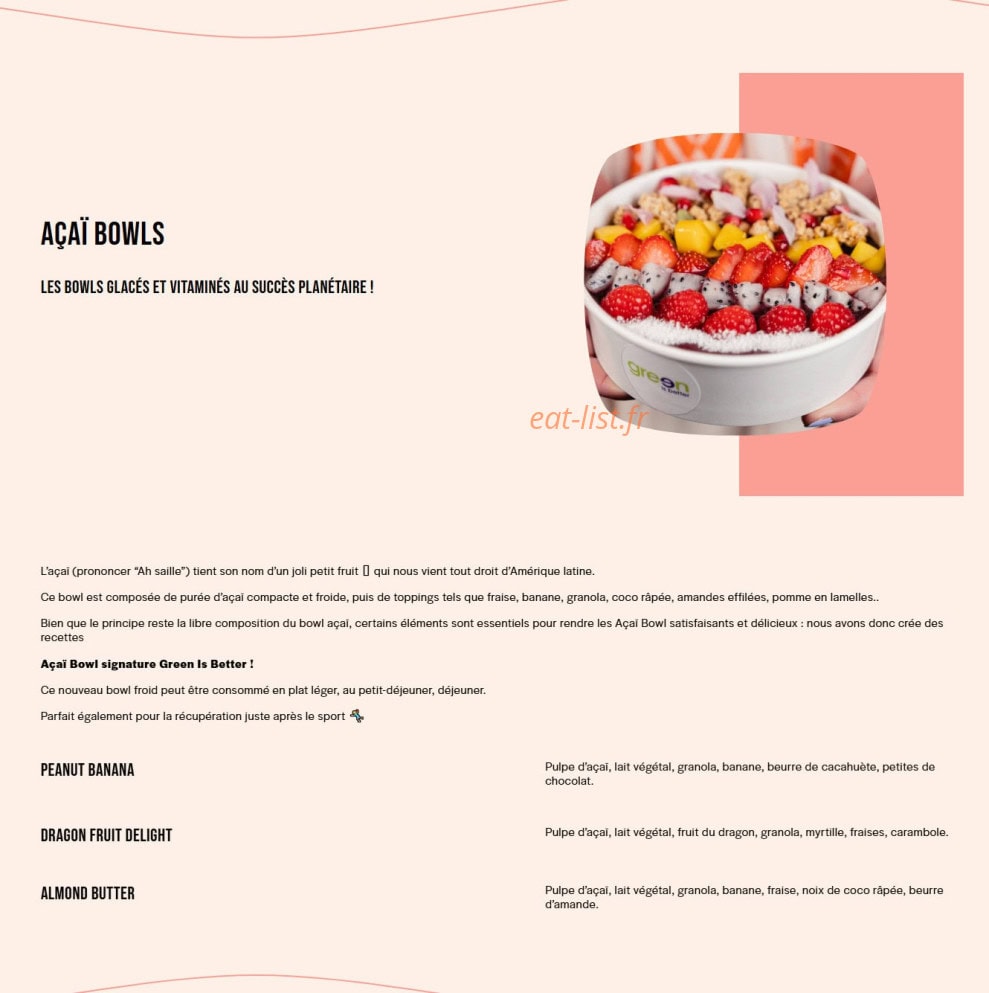 Menu Green is Better - Açai bowls