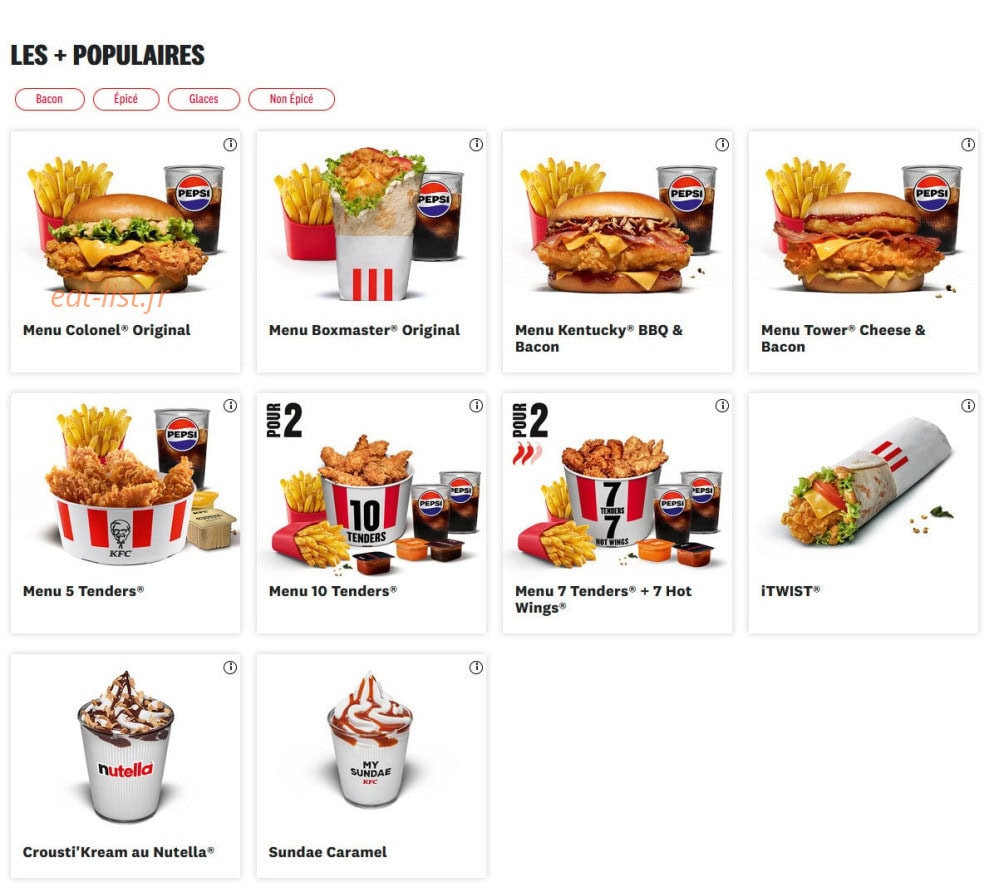 KFC — carte page 2