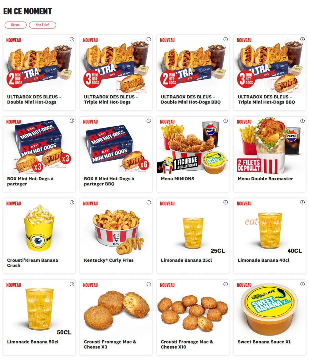 KFC — carte page 1