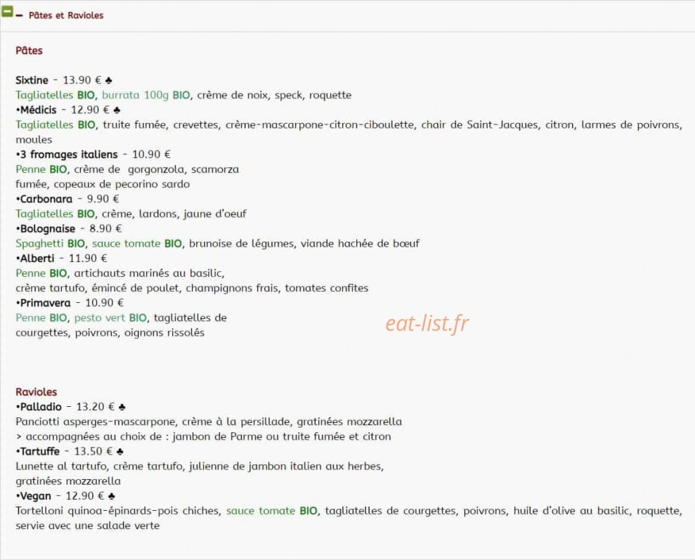 Menu La Scala - Pates et ravioles à emporter