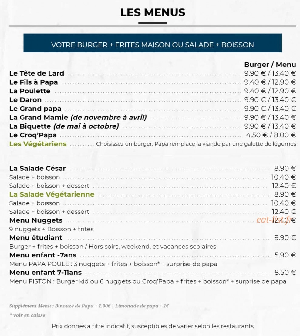 Les Burgers de Papa — carte page 3