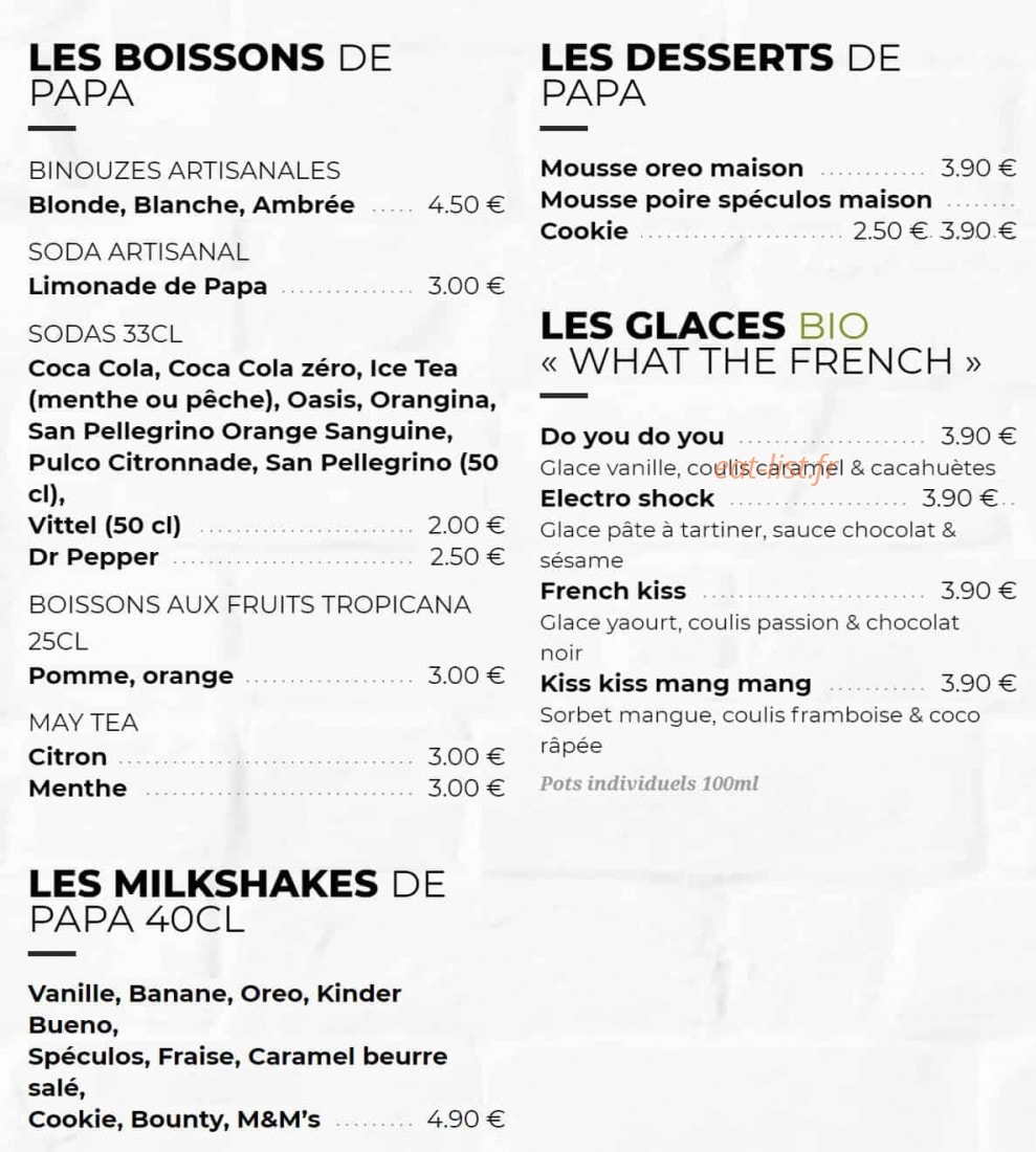 Les Burgers de Papa — carte page 4