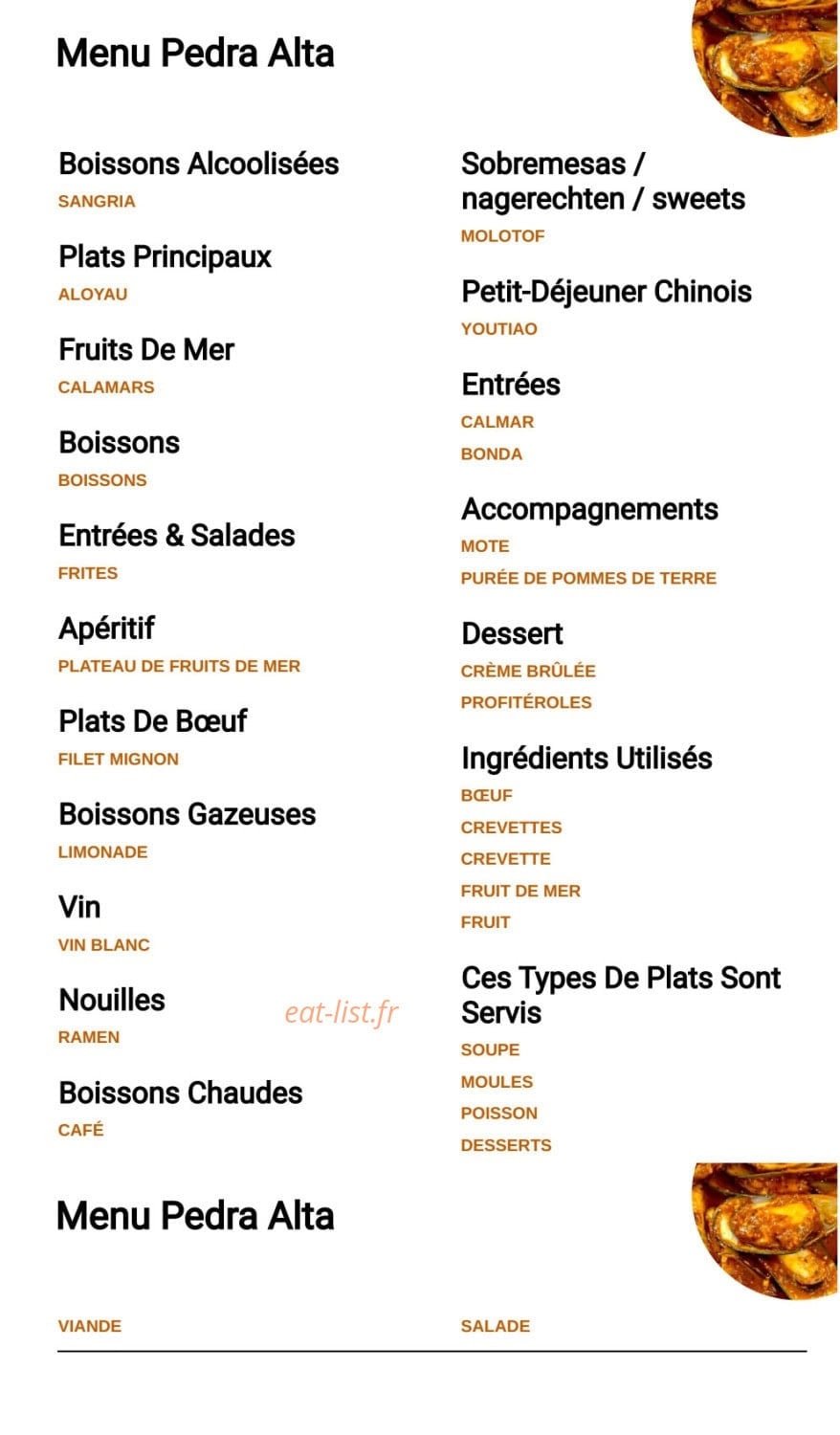Carte et menu de Pedra Alta à Thiais — La carte