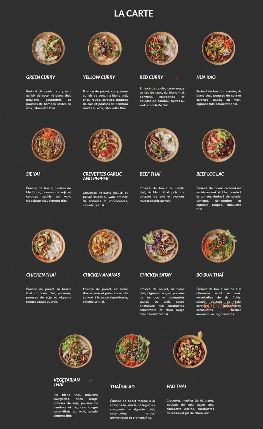 Menu Pitaya - La carte