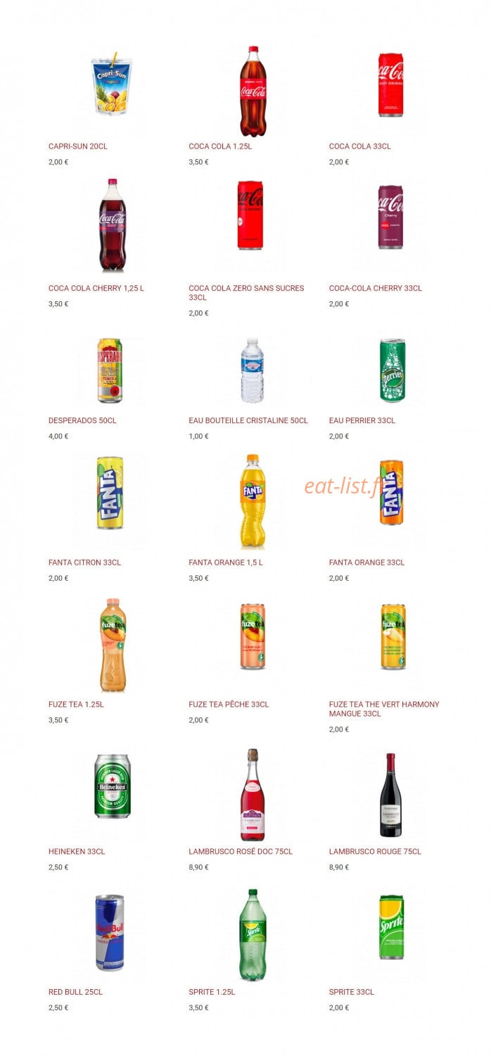 Menu Pizza Bonici - Boissons