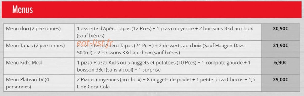 Menu Pizza Plazza - Pizza Plazza Coulaines Le Mans - Menus