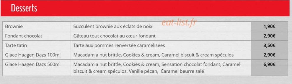 Menu Pizza Plazza - Pizza Plazza Coulaines Le Mans - Desserts