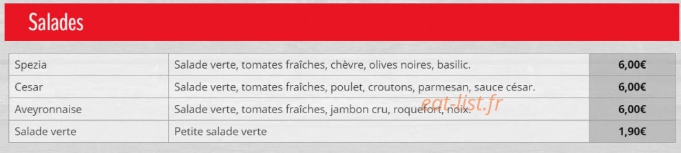 Menu Pizza Plazza - Pizza Plazza Coulaines Le Mans - Salades