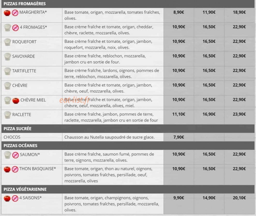Menu Pizza Plazza - Pizza Plazza Coulaines Le Mans - Pizzas fromagères et autres pizzas