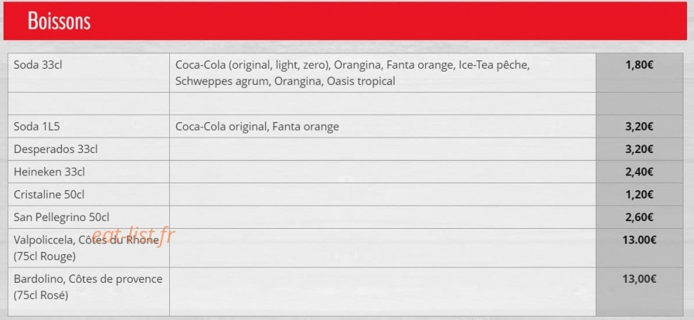 Menu Pizza Plazza - Pizza Plazza Coulaines Le Mans - Boissons