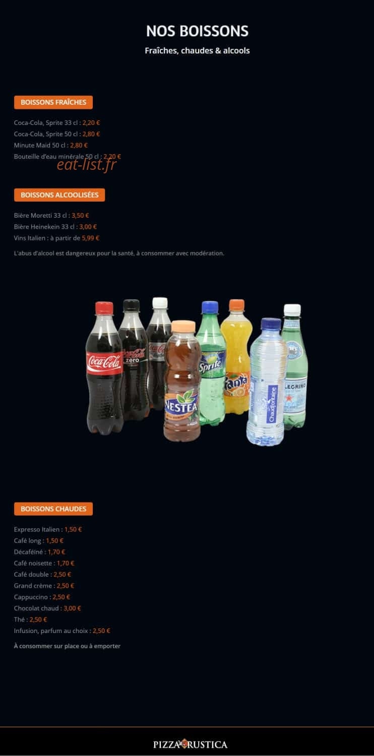 Menu Pizza Rustica - Les boissons