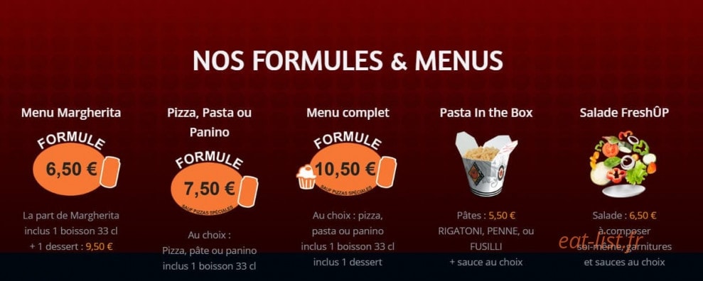 Menu Pizza Rustica - Les formules et menus