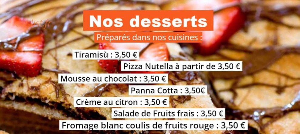 Menu Pizza Rustica - Les desserts