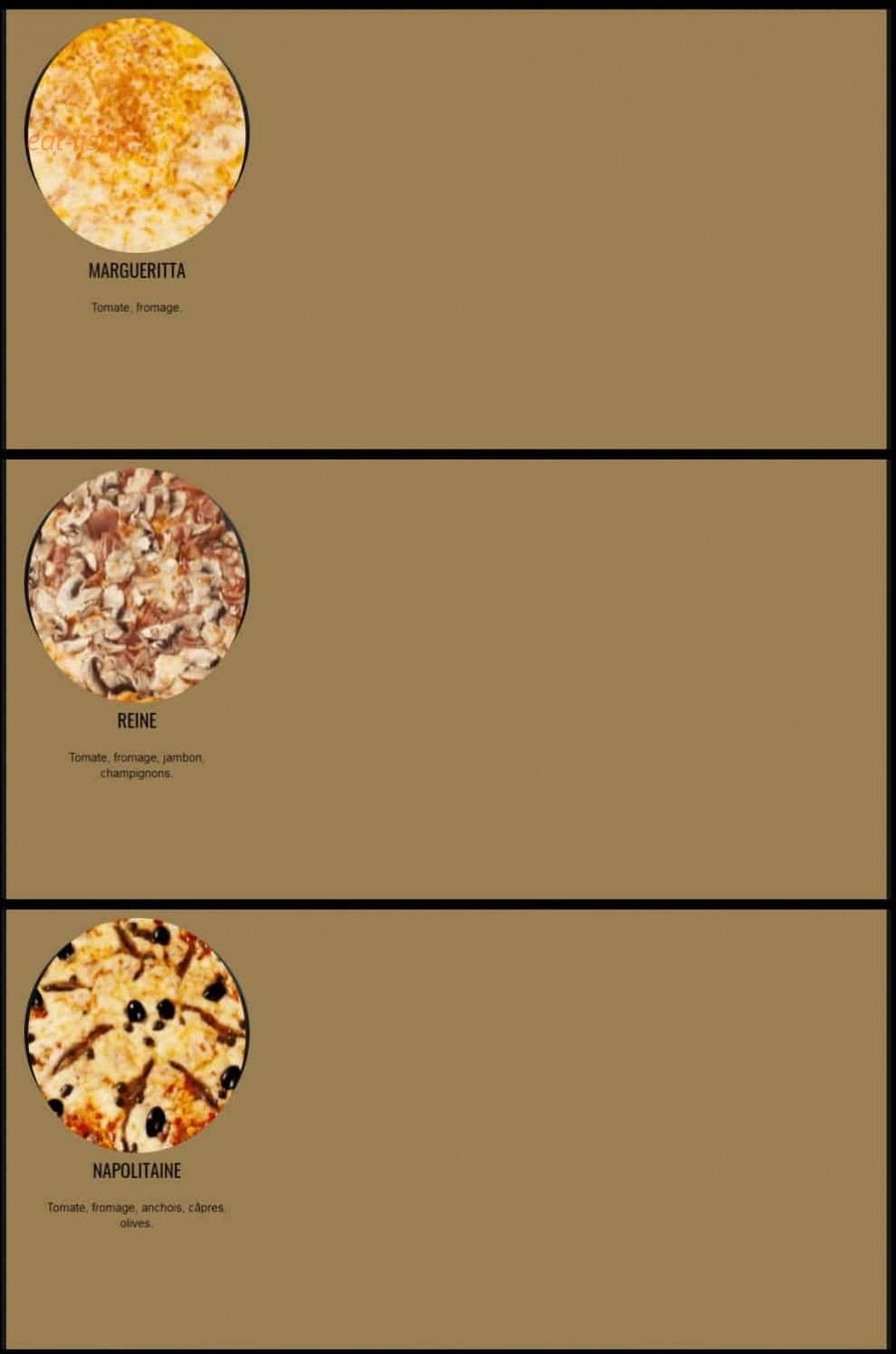 Menu Pizza Service - Pizza Service Grigny - Pizzas sauce tomates