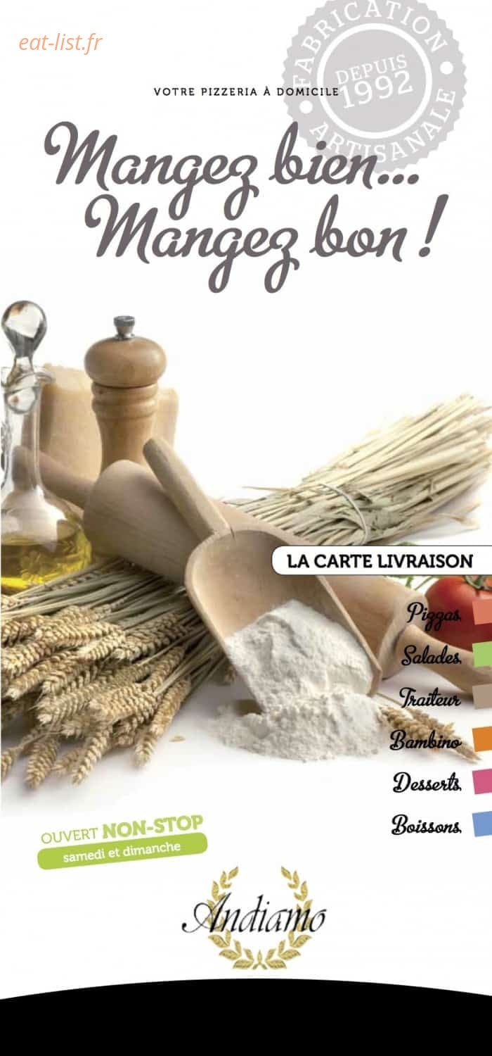 Menu Pizza Service - Pizza Service Evry - Andiamo - Carte livraison