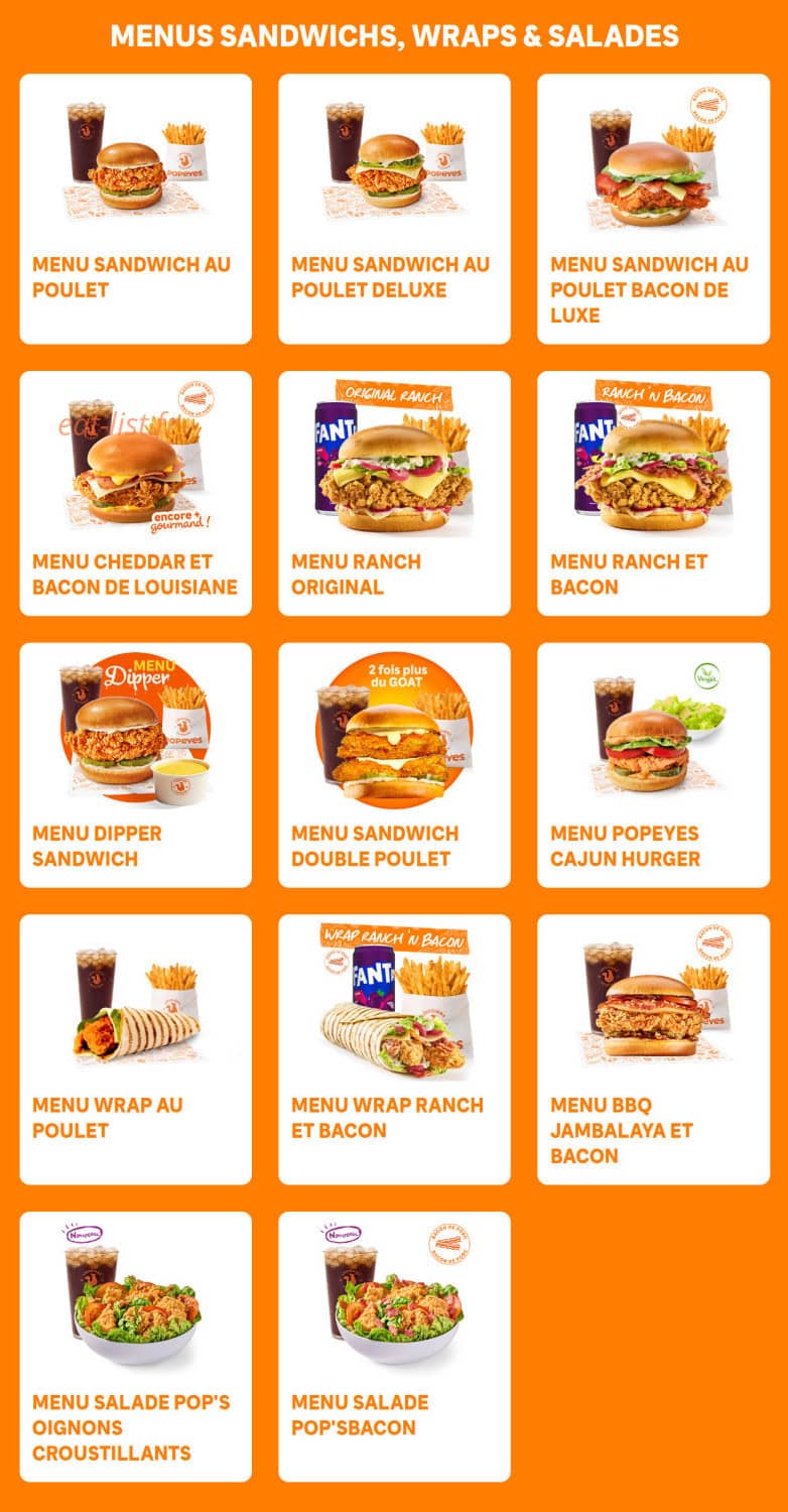 Popeyes — carte page 2