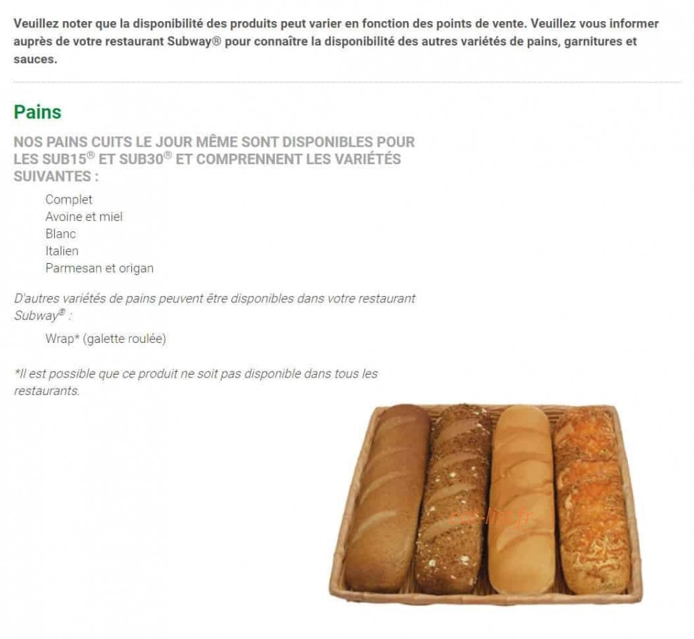 Subway — carte page 2