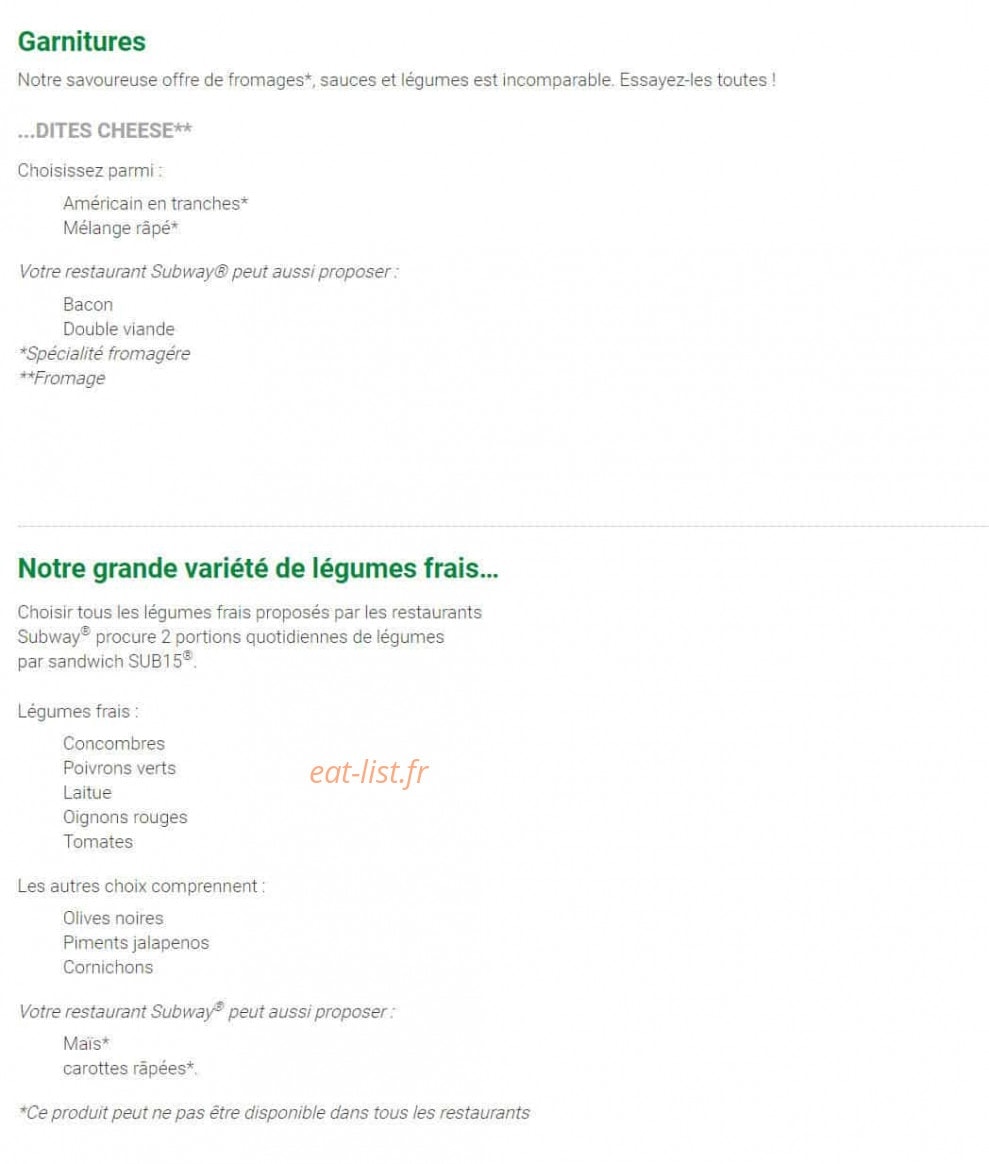 Subway — carte page 3