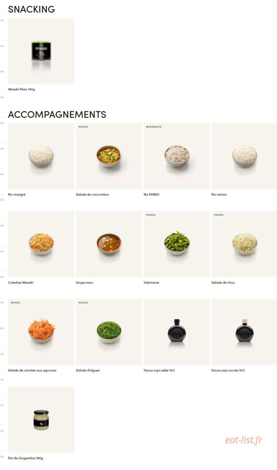 Menu Sushi Shop - Snacking et accompagnements