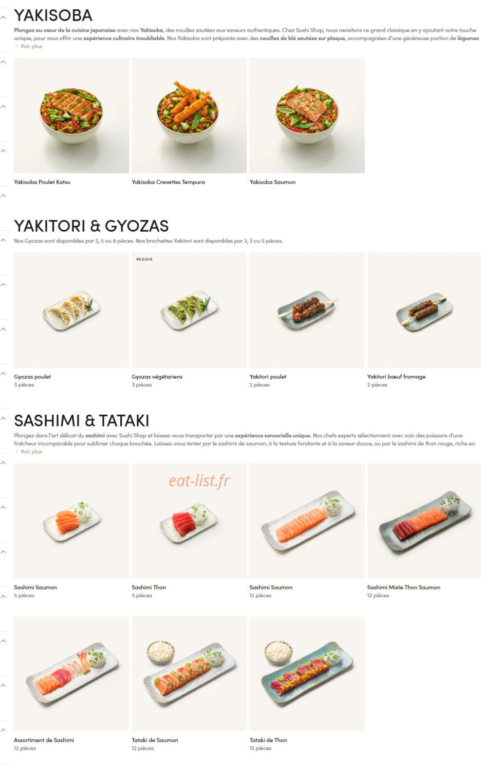 Menu Sushi Shop - Yakisoba, yakitori et gyozas,...