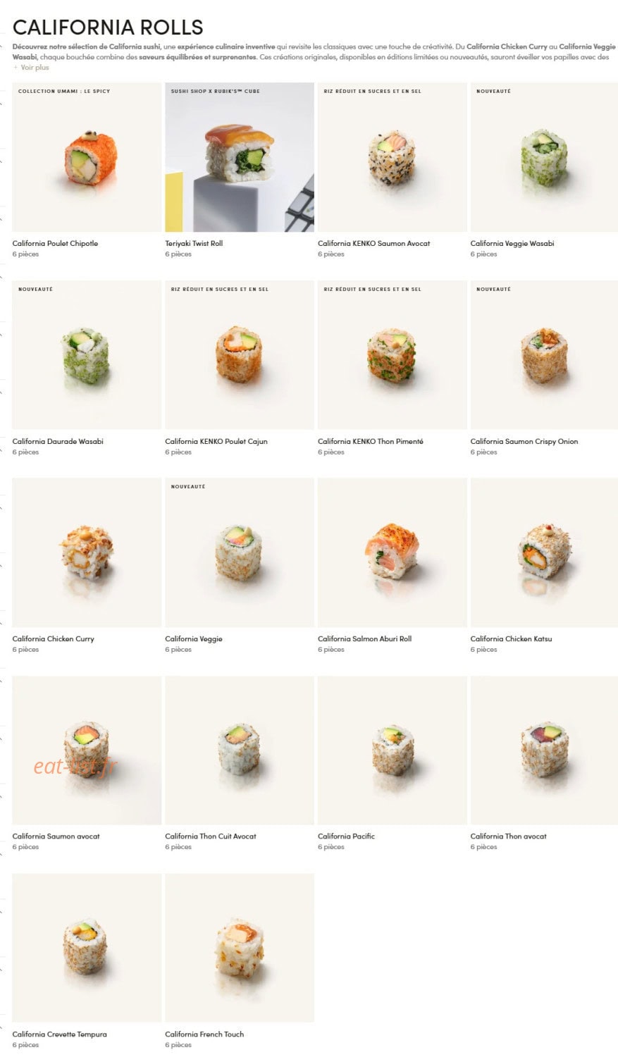 Menu Sushi Shop - California rolls