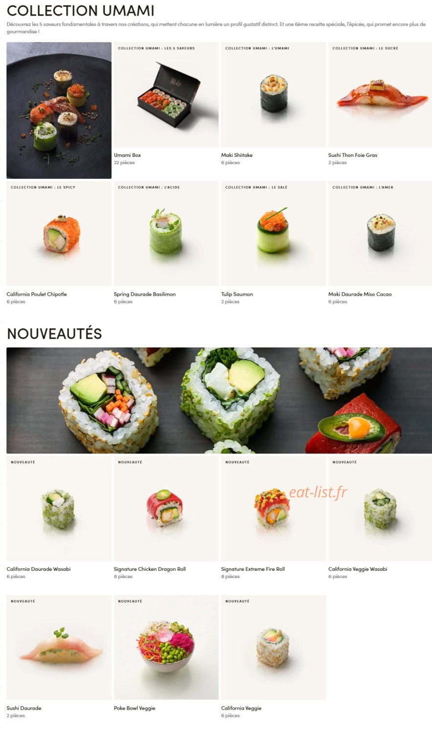 Menu Sushi Shop - Collection umami et nouveautés