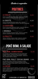 Carte et menu de Chalet de Terre Ronde à Plateau d'Hauteville — Les poutines, poké bowl et salades