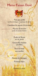 Menu Au Faisan Doré - Le menu faison doré