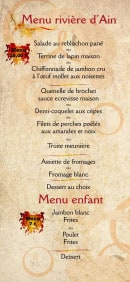 Menu Au Faisan Doré - Le menu rivière d'ain et le menu enfant