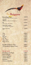 Menu Au Faisan Doré - Les boissons