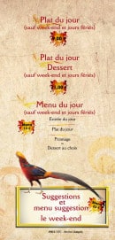 Menu Au Faisan Doré - Les plats du jour
