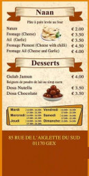Menu Madras Kitchen - Naan et desserts