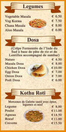 Menu Madras Kitchen - Légumes, dosa et kothu roti