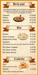 Menu Madras Kitchen - Briyani, riz et galette