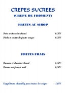 Menu Crêperie des arts - les crêpes sucrées page 2