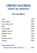 Menu Crêperie des arts - les crêpes sucrées