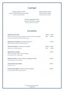 Menu La Table du Gouverneur - A partager et entrées