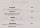 Carte et menu de Au P'tit Saint Jean à Saint Jean le Vieux — Les pates