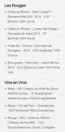 Menu Café de Campagne - Les vins rouges et vins en vrac