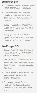 Menu Café de Campagne - Les vins blancs et vins rouges bio