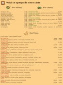 Menu L'auberge du lac - Entrées, salades et pizzas