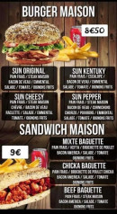 Menu Sun Burger - Les burgers et sandwichs maisons