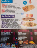 Carte et menu de Chrono Pizza à Bohain en Vermandois — Les tacos, sandwichs et boissons,..