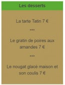 Menu L'Hôtel Restaurant du Cheval Blanc - les desserts
