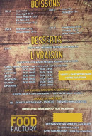 Carte et menu de Food Factory à Villeneuve-sur-Aisne — Les boissons, desserts et informations