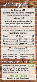 Menu Le Bö’M - Les burgers et sandwichs