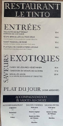 Menu Le Tinto - Les entrées et plats,..