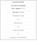 Menu Le Tinto - Les formules